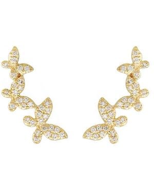 KAMARIA Triple Butterfly Stud Earrings With Diamonds - Metallic