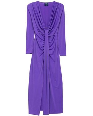 Tantra Spain Sl Solid Draped Maxi Dress With V Neck And Long Sleeves Lilac - Purple