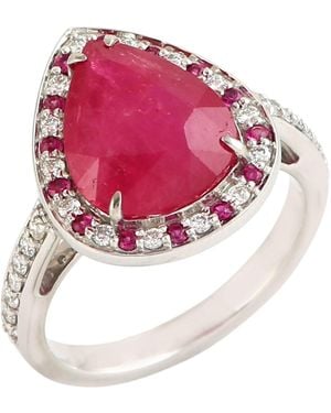 Artisan Pear-Shaped Ruby, Diamond & Ruby Halo Ring - Pink