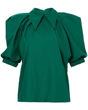 Julia Allert Designer Puff Sleeve Blouse – - Green