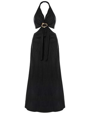 Women & Women Linen Functional Dress - Black
