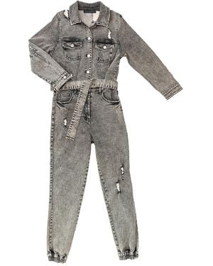 Circular Path Jean Jacket Jumpsuit - Gray