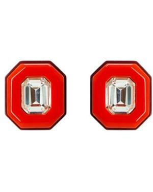 Gissa Bicalho Handmade Acrylic Earring Short Stone Octagonal - Red