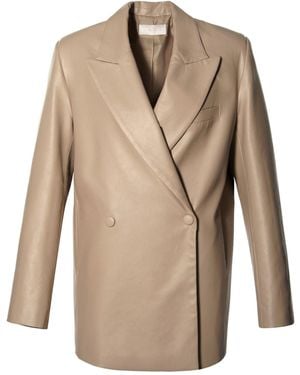 AGGI by HALEWSKI Neutrals Nicole Cool Oversized Vegan Leather Jacket - Natural