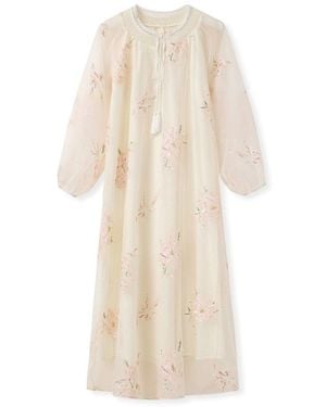 Jiaying Wang Wjy Studio London Neutrals Embroidered Cream Flower Romantic Dress - Natural