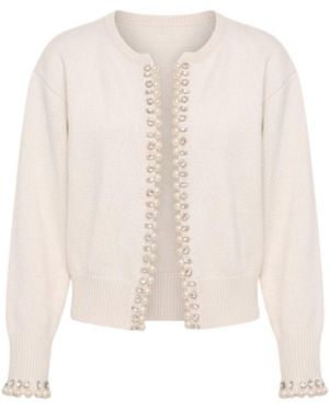 Saachi Pearl & Crystal Trim Cardigan - White