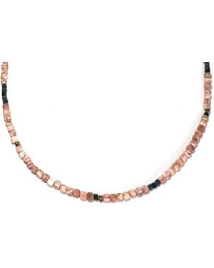 Rachel Nathan Neutrals Mini Beaded: Rhodochrosite & Tourmaline Necklace - Brown