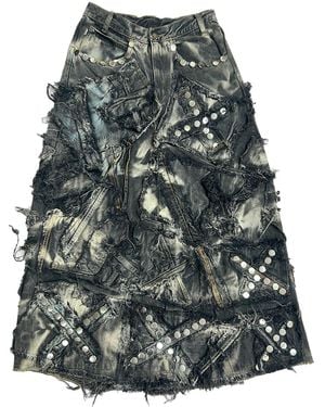 Zasta Studio Shred Couture Studded Denim Skirt H - Gray
