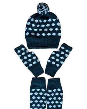 Springmoonatelier Handmade Wool Hat, Gloves, And Socks Set - Blue