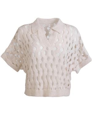 Saachi Knit Cut-Out Collared Shirt - White