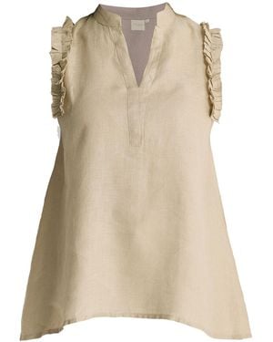 REISTOR Neutrals Sleeveless Hemp Top With Ruffles - Natural
