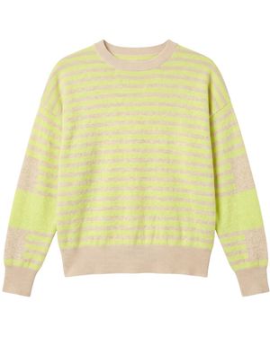 Brodie Cashmere Beach Stripe Cashmere Crew - Yellow