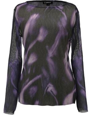 Smart and Joy Abstract Print Mesh Long Sleeves Top - Black