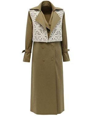 IZABELA MANDOIU Neutrals Long Macrame Trench Coat - Green