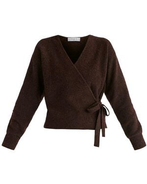 Paisie Fuzzy Knit Wrap Jumper - Black
