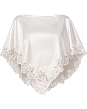 Avenue 8 Lace Trimmed V-Cut Silk Mini Cape - White