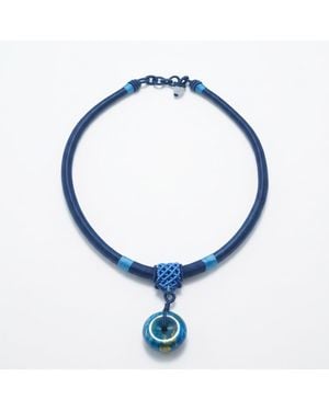 Yieon Starry Lacquered Sandalwood Peace Buckle Pendant Necklace - Blue