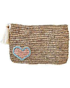 OhSun Neutrals Xoxo Beaded Raffia Clutch - Metallic