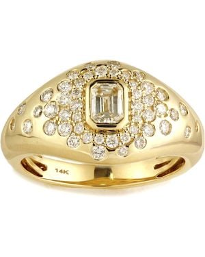 Artisan 14K Emerald Cut Diamond Cluster Signet Ring - Metallic