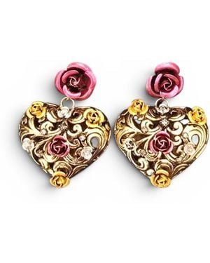 Vstyle Sacred Heart Rose Earrings - Pink