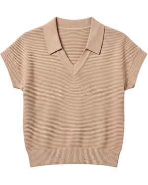 Brodie Cashmere Rippled V Neck Vest - Natural
