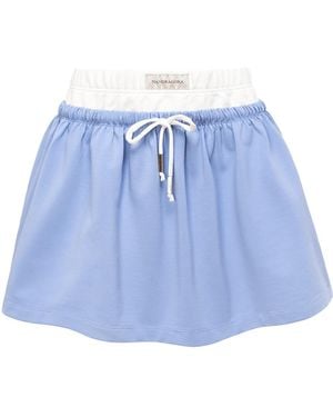 Mandragora Cotton Skirt With Contrasting Fabrics – Goia - Blue