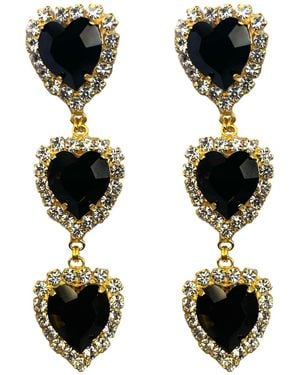 Achala Handcrafted Via Dell' Amore Crystal Long Heart Earrings - Black