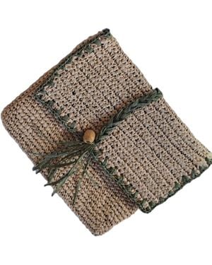 Springmoonatelier Neutrals Raffia Cream Clutch Bag - Brown