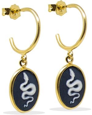 Vintouch Italy Snake Cameo Mini Hoop Earrings - Blue