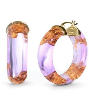 Gold & Honey 24K Leaf Huggie Hoop Earrings - Pink