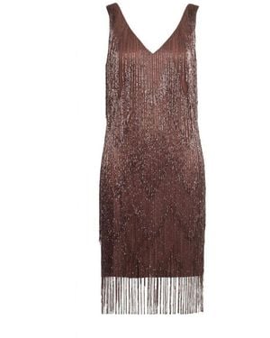 Rose & Nancy Sara Chocolate Beaded Fringe Mini Dress - Brown