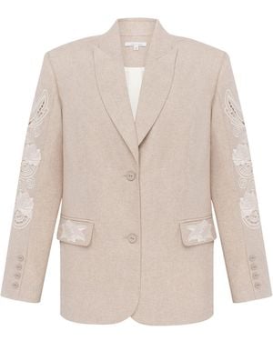 Annabo Neutrals Rose Atelier Embroidered Wool Blazer – Ivory - Natural
