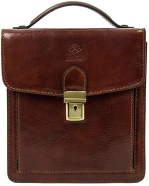 Time Resistance Small Leather Briefcase - Brown