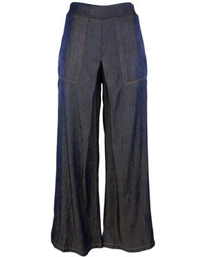 Lalipop Design Wide-Leg Trousers With Contrast Stitching - Blue