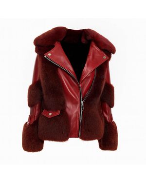 Wjy Studio London Galaxy Jacket Eco Friendly Fur Coat Leather Zipper - Red