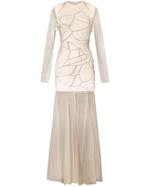 Chuks Collins Neutrals Linda Evangelista Mesh Mermaid Gown – Neutral Tones - Natural