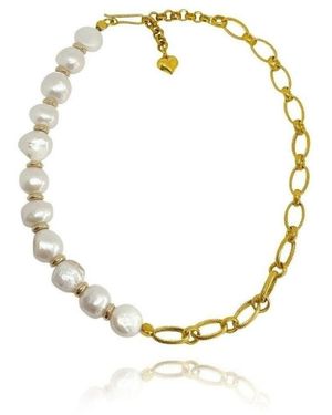 LINYA JEWELLERY Enna Chain Baroque Pearl Necklace - Metallic