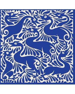 Artemis Muse William De Morgan Fantastic Ducks Ivory & Electric Luxury Large Silk Scarf - Blue