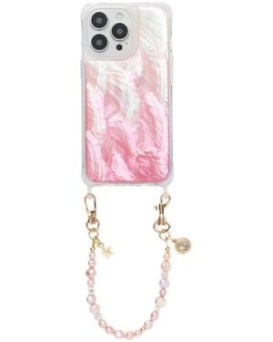 Wjy Studio London Iridescent Mother-Of-Pearl Luxe Phone Case Natural Pearl Short Chain Gift - Pink