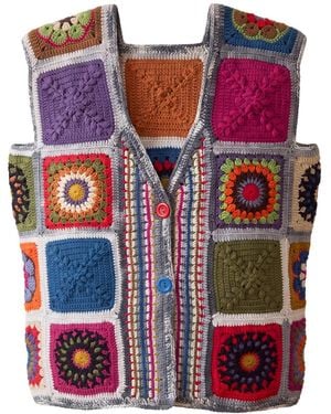 Ana Chic Sterling Mandala Granny Square Handmade Crochet Waistcoat - Red