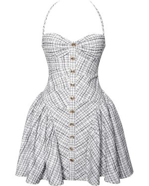 Miss Circle New York Melody & Plaid Tweed Halter Drop Waist Mini Dress - Gray