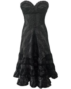 Anna Sui Crushed Satin Sweetheart Dress - Black