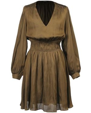 Smart and Joy V Neckline Skater Mini Dress - Green
