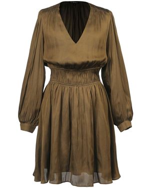 Smart and Joy V Neckline Skater Mini Dress - Green