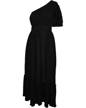 Jennafer Grace Diamond Pleated One-Shoulder Maxi Dress - Black