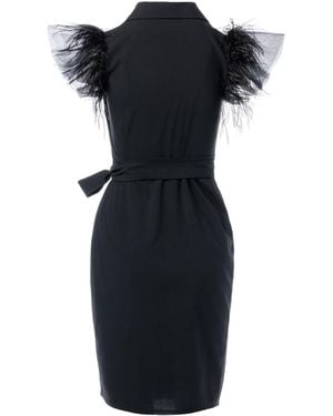 concept A trois Short Wrap Blazer Dress With Winged Tulle Sleeves - Black