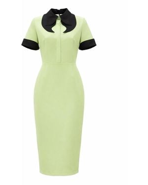 Julia Allert Polished Fitted Midi Short Sleeve Dress - Green
