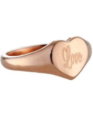 Posh Totty Designs Rose Gold Plated 'love' Engraved Heart Signet Ring - Natural