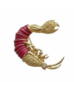 Silver & Elegant Co. Enamel Lobster Thick Plated Bronze Brooch - Metallic