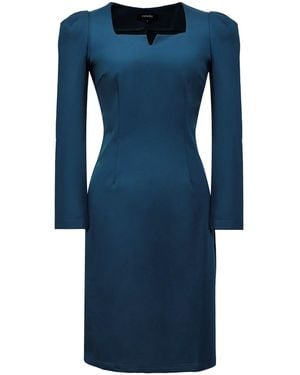 Smart and Joy Puffy Sleeves Fitted Dress - Blue